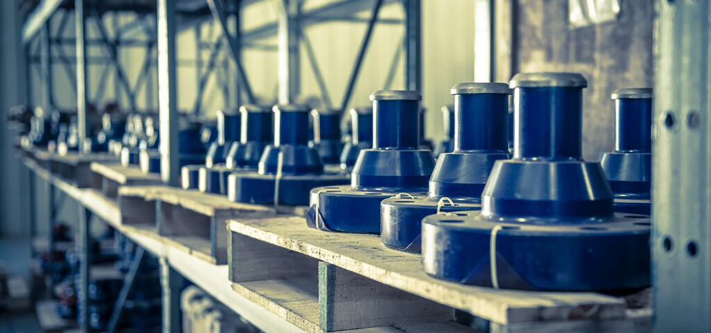 row of blue oilfield supply products designed by ATF OILFIELD